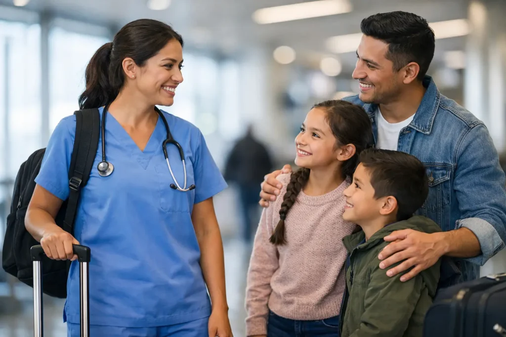 ¿Puede la familia acompañar a una enfermera migrante?
